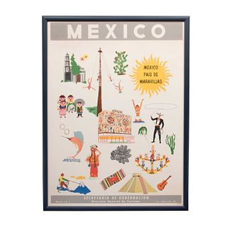 AFICHE "México país de maravillas" MÉXICO S XX Secretaría de gobernación, dirección general de turismo.  Enmarcado