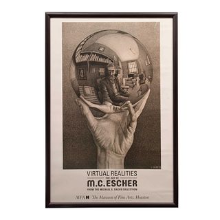 AFICHE "Virtual Realities, the art of M.C. Escher" Estados Unidos Museum of Fine Arts, Houston.  Enmarcado.