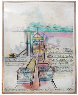 Dennis Oppenheim Mixed Media Painting 'Study of Operation...