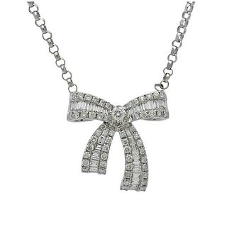 18k Gold Diamond Bow Pendant Necklace 