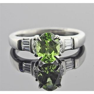Platinum Diamond Peridot Engagement Ring 