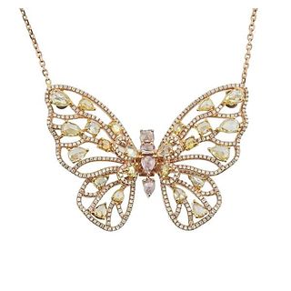 18k Gold Fancy White Diamond Butterfly Pendant Necklace