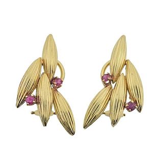 Midcentury 14k Gold Ruby Earrings