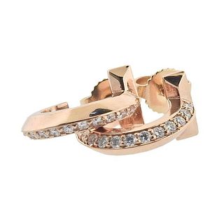 Tiffany &amp; Co T Hoop 18k Rose Gold Diamond Earrings