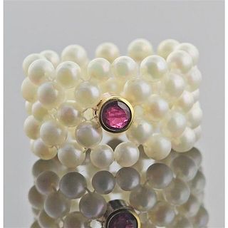 14k Gold Pearl Ruby Ring