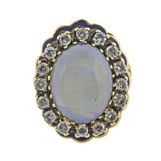 Antique 14k Gold Opal Diamond Enamel Ring
