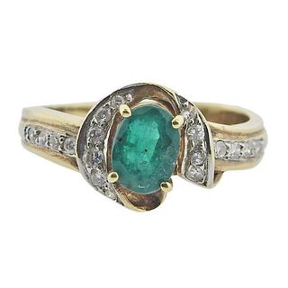 14k Gold Emerald Diamond Ring