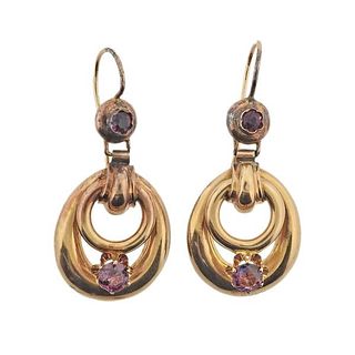 Antique 18k Rose Gold Rubellite Earrings