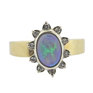 Antique 18k Gold Opal Diamond Ring