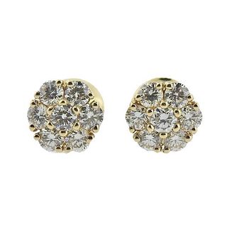 14k Gold Diamond Cluster Stud Earrings