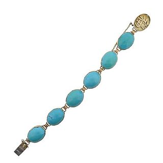 Antique 14k Gold Turquoise Bracelet