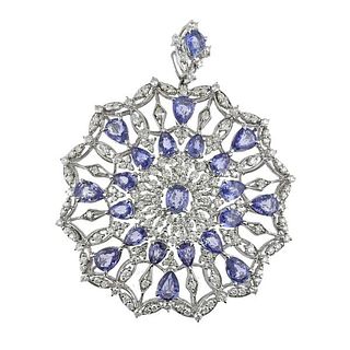 18k Gold Diamond Sapphire Large Snowflake Pendant