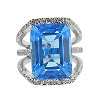 14k Gold Diamond Blue Topaz Ring