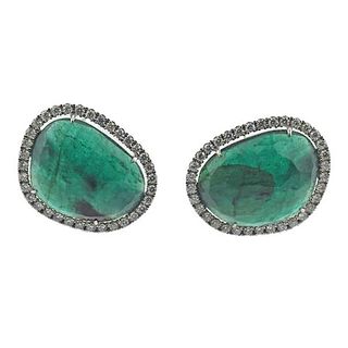 Nico Juliany 18k Gold Diamond Emerald Earrings