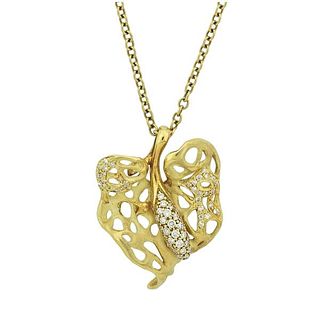 Cammilli 18k Gold Diamond Leaf Pendant Necklace  