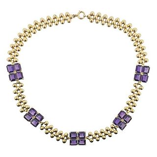 Midcentury Tiffany &amp; Co W A &amp; B 14k Gold Amethyst Necklace