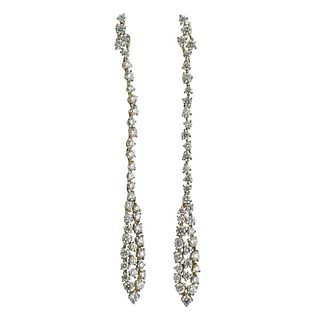 18k Rose Gold Diamond Long Drop Earrings