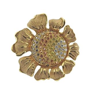 Cammilli 18k Gold Diamond Sapphire Sunflower Ring