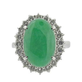 GIA 8.38ct Natural Jadeite Jade Platinum Diamond Ring