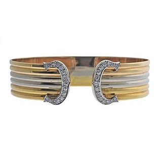 C de Cartier 18k Gold Diamond Cuff Bracelet