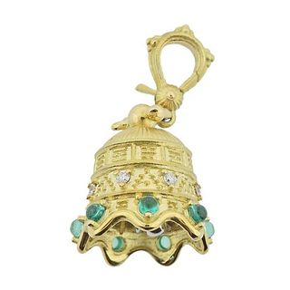 Paul Morelli 18k Gold Diamond Tourmaline Temple Bell Charm Pendant