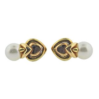 18k Gold Pearl Heart Earrings