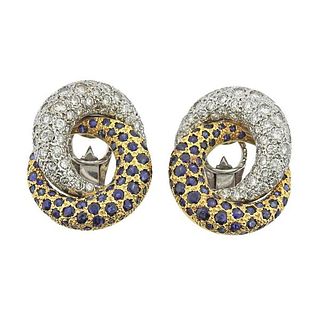 14k Gold Diamond Sapphire Earrings 