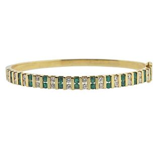18k Gold Diamond Emerald Bangle  Bracelet