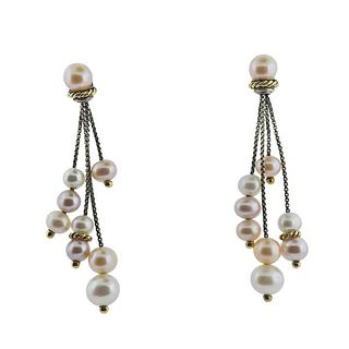 David Yurman 18k Gold Silver Pearl Drop Dangle Earrings 