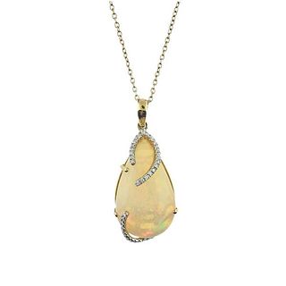 Kallati Gold Opal Diamond Pendant Necklace