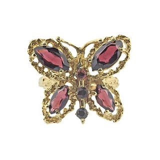 14k Gold Garnet Butterfly Ring