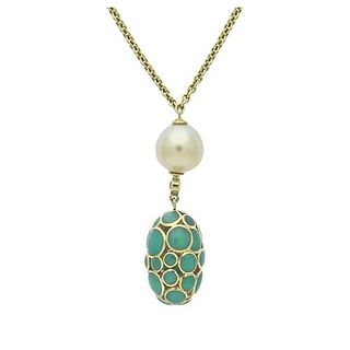 Isabel Encinias 18k Gold Sapphire Chrysoprase South Sea Pearl Necklace 