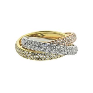 18k Tri Color Gold Diamond Rolling Band Ring