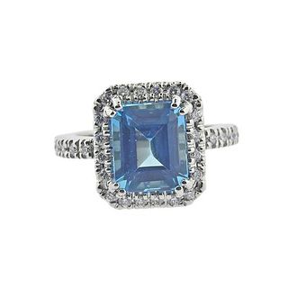 14k Gold Diamond Blue Topaz Ring
