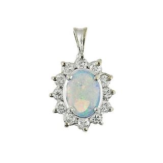14k Gold Diamond Opal Pendant