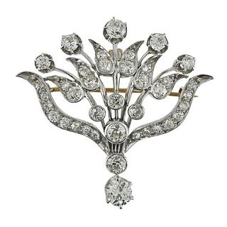 Midcentury Platinum 14k Gold Diamond Brooch Pendant 