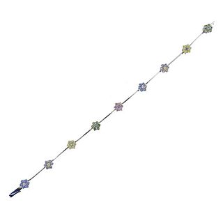 18k White Gold Multi Color Quartz Flower Station Bracelet