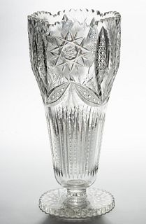 AMERICAN BRILLIANT CUT GLASS FOOTED VASE,