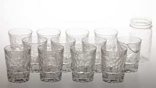 TUTHILL ENGRAVED GRAPES BRILLIANT CUT TUMBLERS, LOT OF 12,