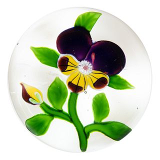 ANTIQUE BACCARAT PANSY LAMPWORK ART GLASS PAPERWEIGHT, 