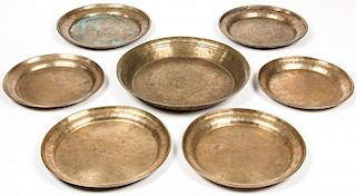 7 Heavy Antique Bronze Plates, Nepal