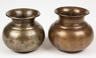 2 Early 19th c. Nepalese Bronze Oil Pots