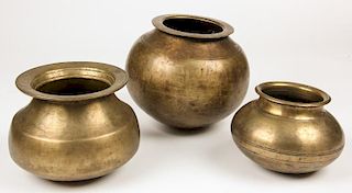 3 Heavy Traditional Brass Bowls, Ca. 1900