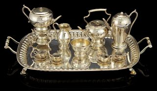 ASSEMBLED ENGLISH AND AMERICAN STERLING SILVER MINIATURE COFFEE AND TEA SERVICE, LOT OF 15, 