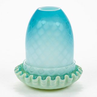 DIAMOND QUILT AIR-TRAP MOTHER-OF-PEARL SATIN GLASS FAIRY LAMP,