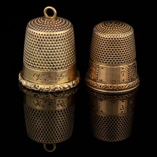 ANTIQUE / VINTAGE 10K GOLD SEWING THIMBLES, LOT OF TWO, 