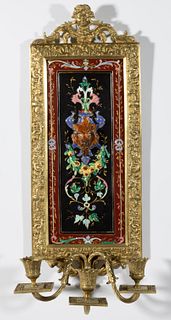 FRENCH GILT-BRASS AND FAIENCE WALL SCONCE,