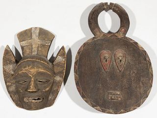 AFRICAN CARVED WOODEN MASKS, LOT OF TWO,