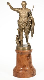 CONTINENTAL "GRAND TOUR" AUGUSTUS OF PRIMA PORTA BRONZE SCULPTURE WITH MARBLE BASE,