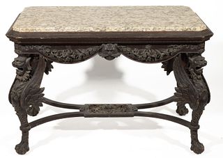 R.J. HORNER (NEW YORK, 1854-1922), ATTRIBUTED, CARVED MAHOGANY MARBLE-TOP CONSOLE TABLE,